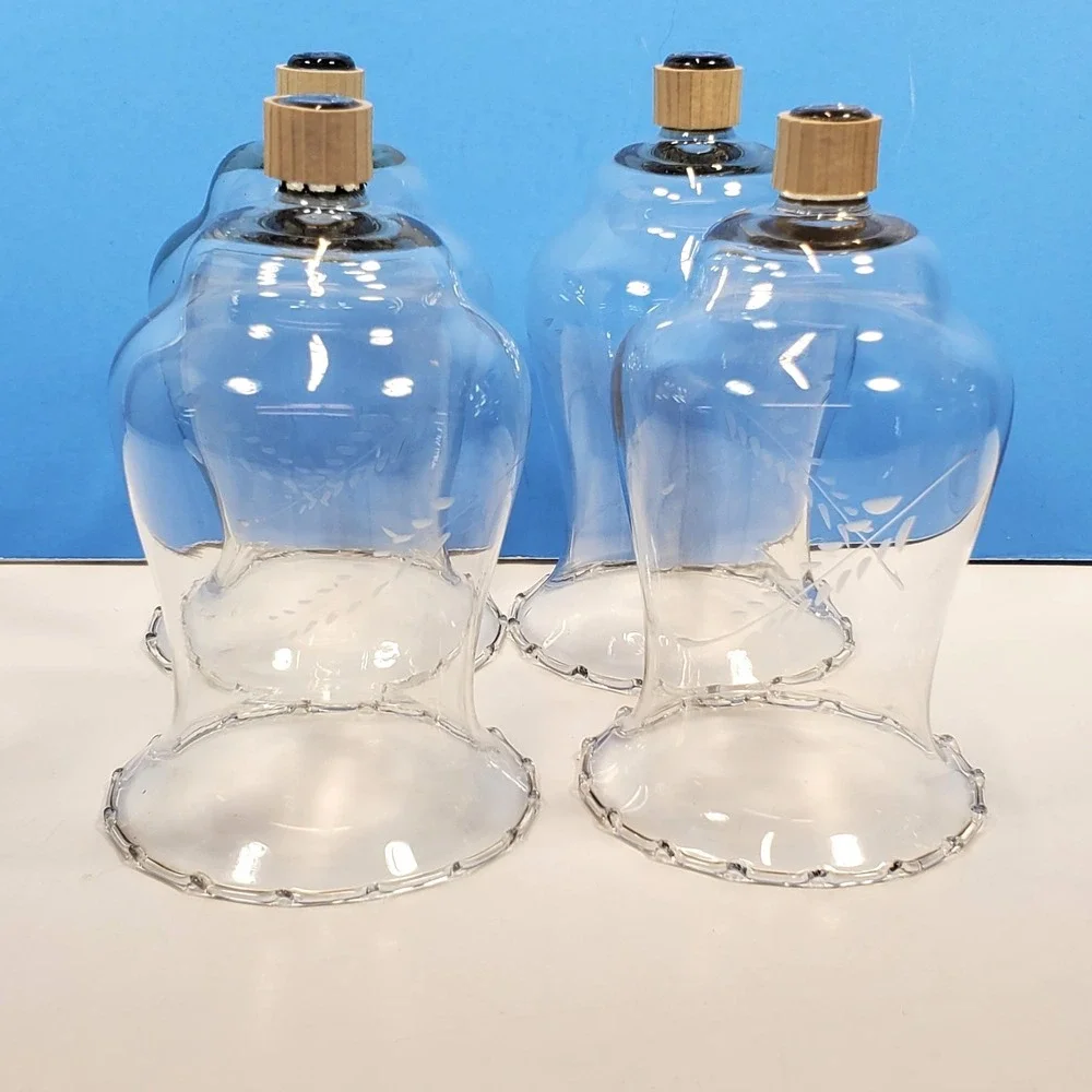 Votive Cups Glass Peg Candles Etched Wheat Set of 4 Home Interiors